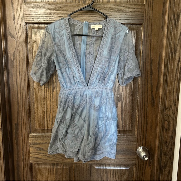 Honey Punch Gray Lace V-Neck Romper - Picture 1 of 4